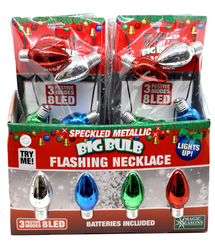 Christmas Speckled Metallic Big Bulb Flashing Necklace Display (12CT) - 702816