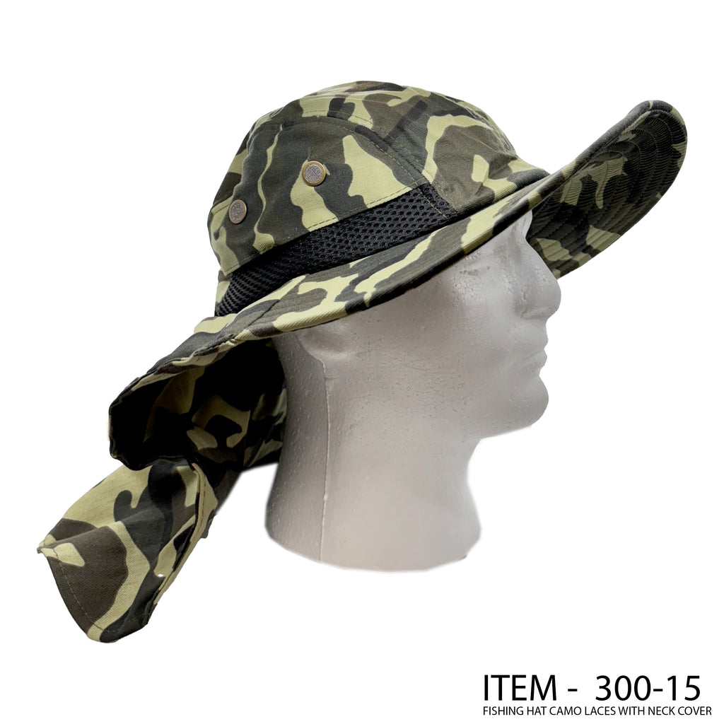 Fishing Hat: Camo Laces W/Neck Cover - 300-15 (12CT)