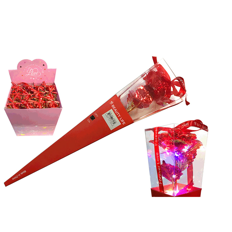Valentines Metallic Rose W/Light Display