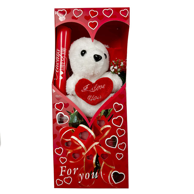 Teddy Bear with Flower & Note 12in Gift Box