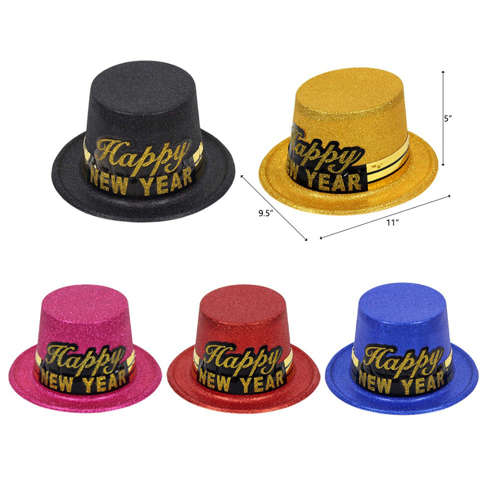 Hat: Happy New Year Big Sticker Glitter Fedora (12CT) - 377327