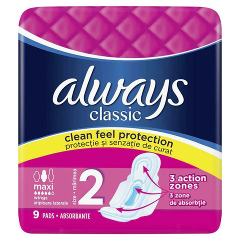 Always Classic: Maxi Super 9's - Size 2 (Dark Pink)