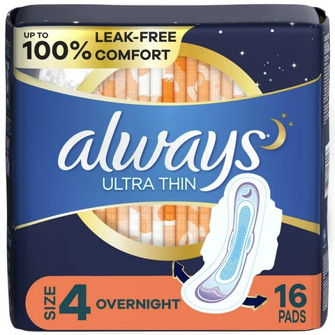 Always Ultra Thin: Overnight (Size 4) - 16's