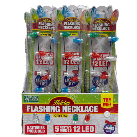 Christmas Crystal Holiday Flashing Necklace Display (24CT) - 768458