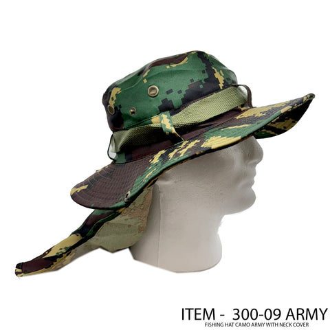 Fishing Hat: Camo Army W/Neck Cover - 300-9ARMY (12CT)