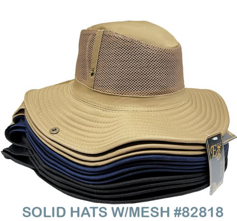 Summer FIshing Hats: Solid with Net (12CT) - 82818