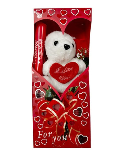 Teddy Bear with Flower & Note 12in Gift Box - 16396