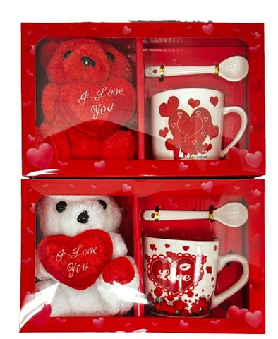 Teddy with Mug & Spoon Set (Red & White)
