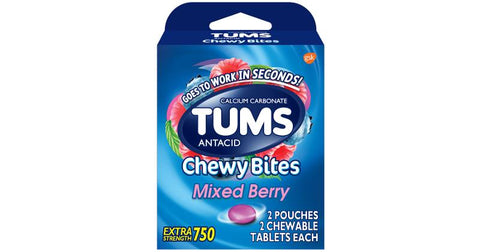 Tums Extra Strength 750 Blister Pack: Chewy Bites - Mixed Berries