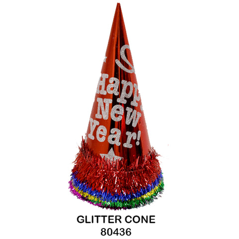 Hat: Happy New Year Cone Hat Glitter (12CT) - 80436