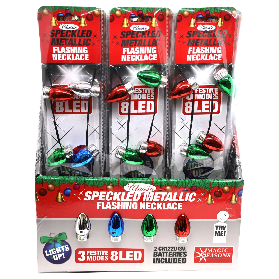 Christmas Classic Speckled Metallic Flashing Necklace Display (24CT) - 702819