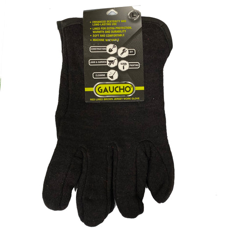 Gaucho REDLINED Brown Jersey Gloves (12CT)